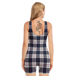 Blue White And Red Tartan Pattern Print Sleeveless One Piece Swimsuit