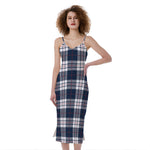 Blue White And Red Tartan Pattern Print Slim Fit Midi Cami Dress
