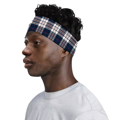 Blue White And Red Tartan Pattern Print Sports Headband