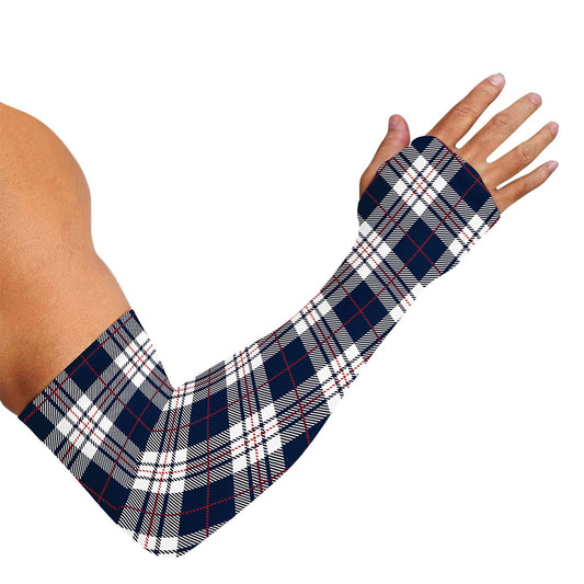 Blue White And Red Tartan Pattern Print Sun Protection Arm Sleeves