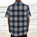Blue White And Red Tartan Pattern Print Textured Short Sleeve Shirt