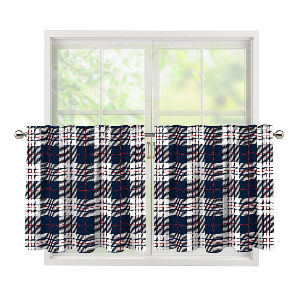 Blue White And Red Tartan Pattern Print Tier Curtains