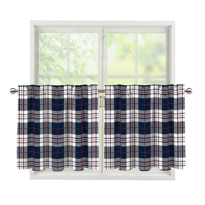 Blue White And Red Tartan Pattern Print Tier Curtains