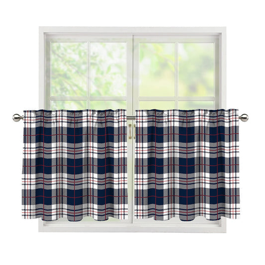 Blue White And Red Tartan Pattern Print Tier Curtains