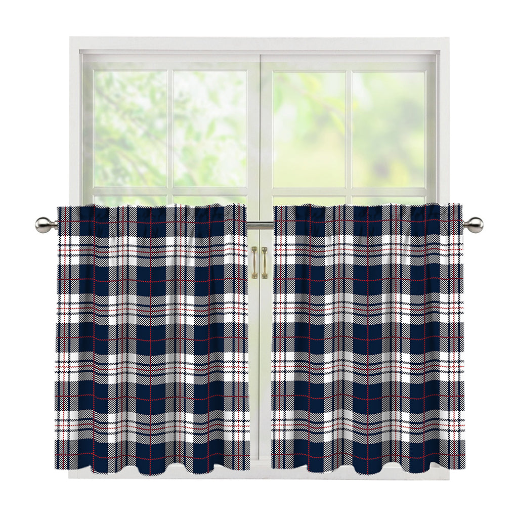 Blue White And Red Tartan Pattern Print Tier Curtains
