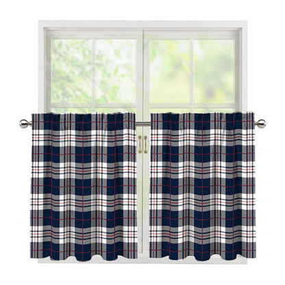 Blue White And Red Tartan Pattern Print Tier Curtains