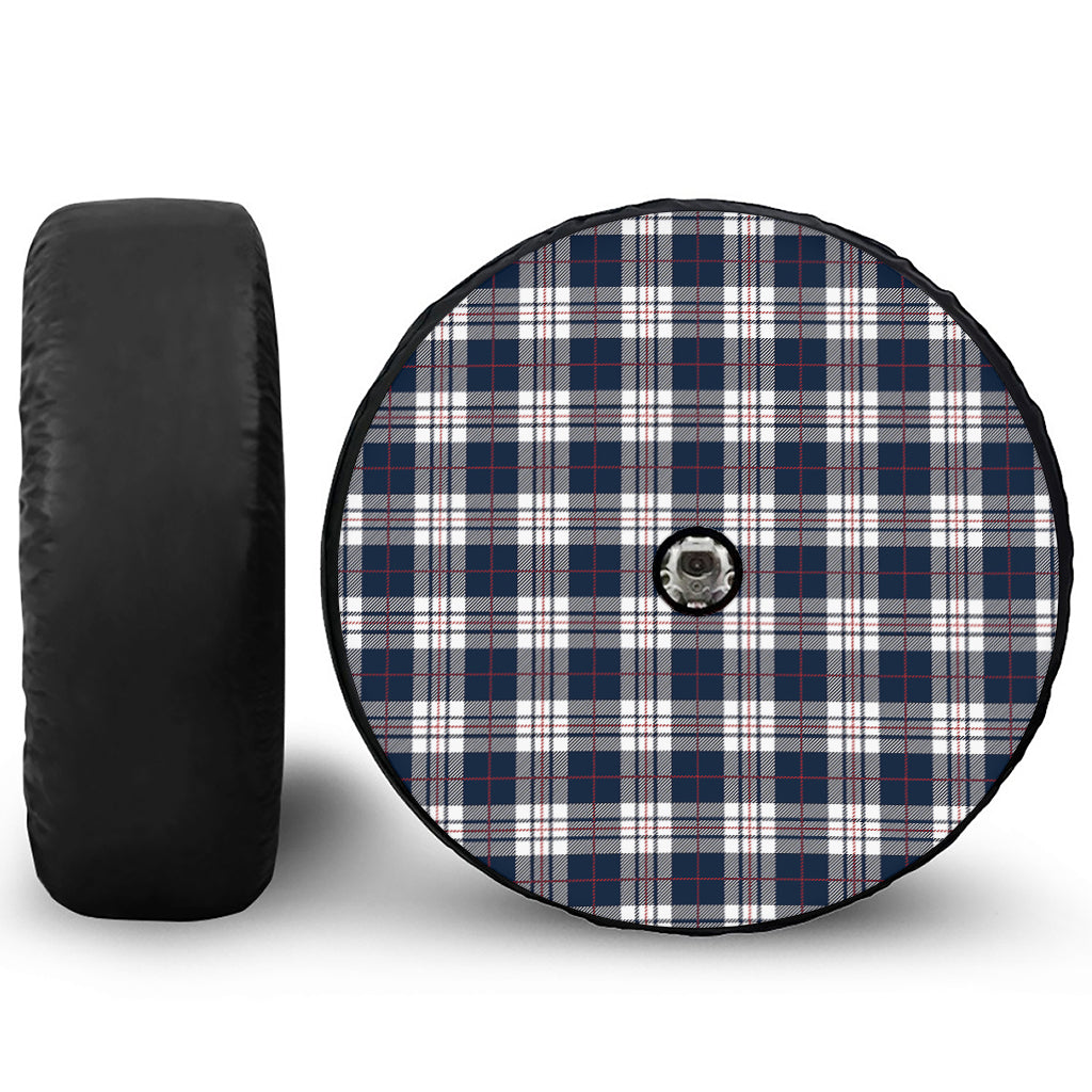 Blue White And Red Tartan Pattern Print Tire Cover With Camera Hole
