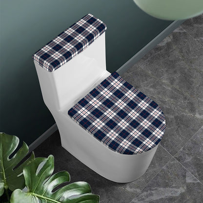 Blue White And Red Tartan Pattern Print Toilet Lid And Tank Cover Set