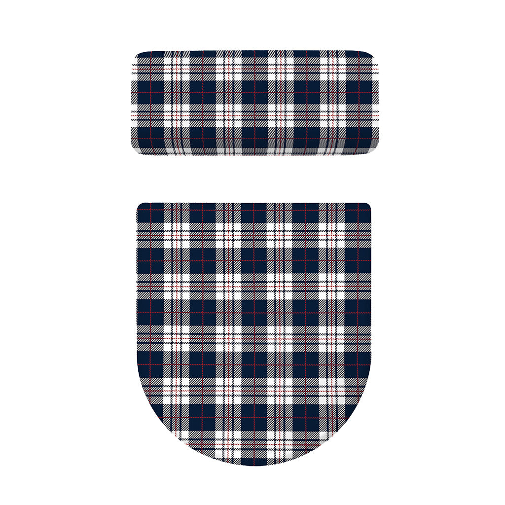 Blue White And Red Tartan Pattern Print Toilet Lid And Tank Cover Set