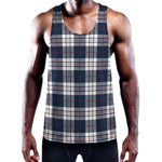 Blue White And Red Tartan Pattern Print Training Tank Top