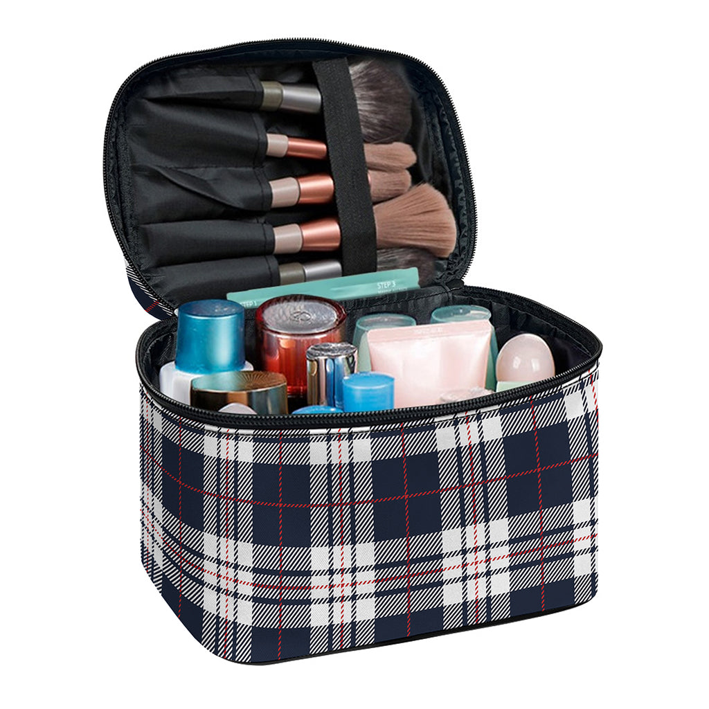 Blue White And Red Tartan Pattern Print Travel Makeup Bag