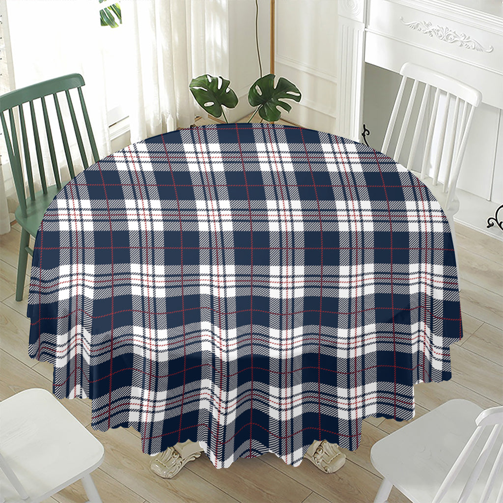 Blue White And Red Tartan Pattern Print Waterproof Round Tablecloth