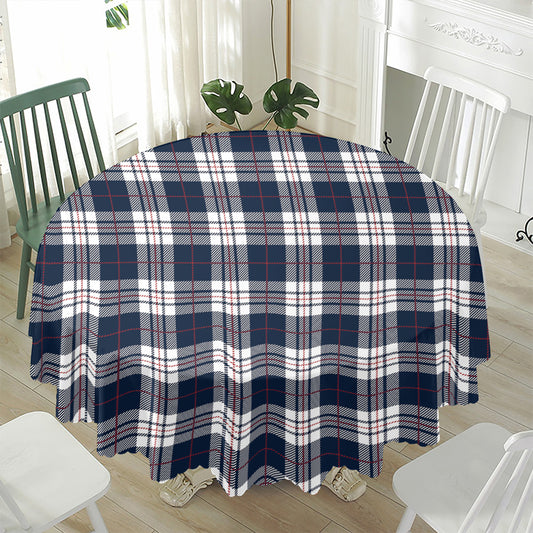 Blue White And Red Tartan Pattern Print Waterproof Round Tablecloth