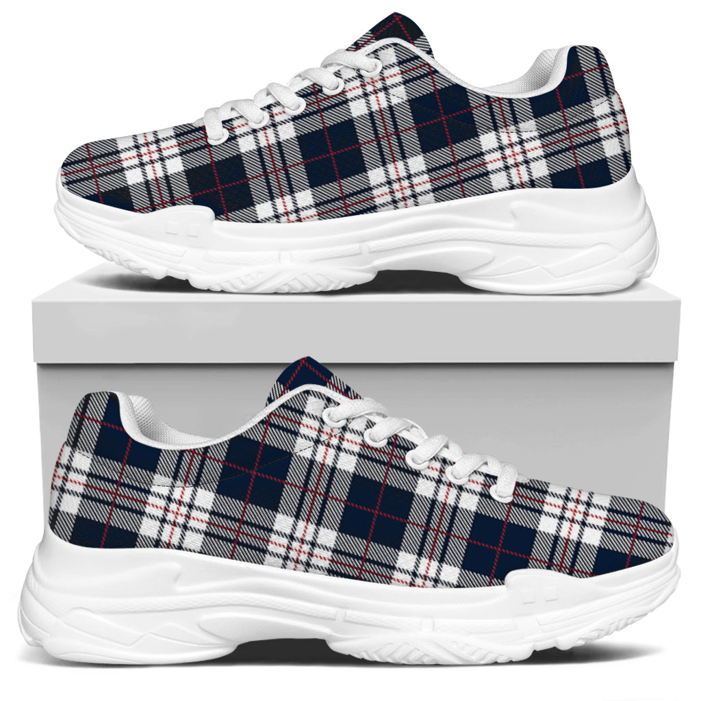 Blue White And Red Tartan Pattern Print White Chunky Shoes