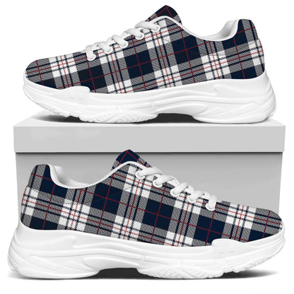 Blue White And Red Tartan Pattern Print White Chunky Shoes