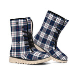 Blue White And Red Tartan Pattern Print Winter Boots