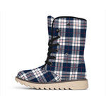 Blue White And Red Tartan Pattern Print Winter Boots
