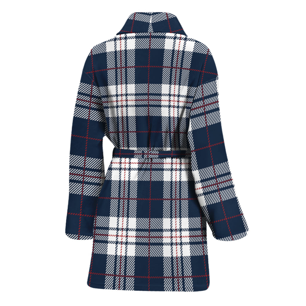 Blue White And Red Tartan Pattern Print Women's Bathrobe