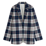Blue White And Red Tartan Pattern Print Women's Blazer
