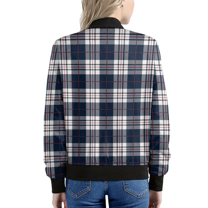 Blue White And Red Tartan Pattern Print Women's Bomber Jacket