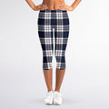 Blue White And Red Tartan Pattern Print Women's Capri Leggings