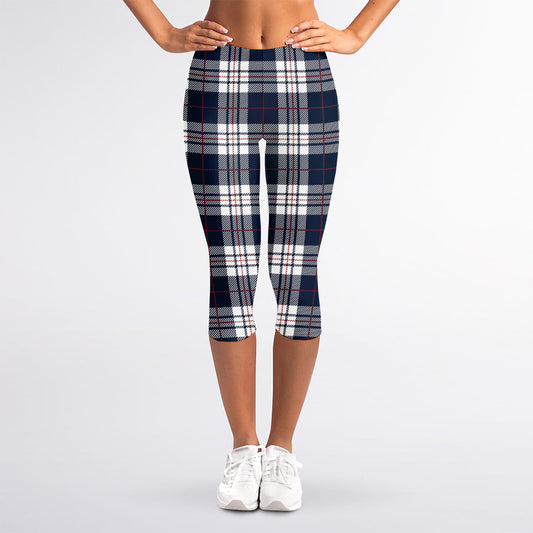 Blue White And Red Tartan Pattern Print Women's Capri Leggings