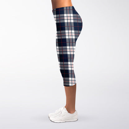 Blue White And Red Tartan Pattern Print Women's Capri Leggings