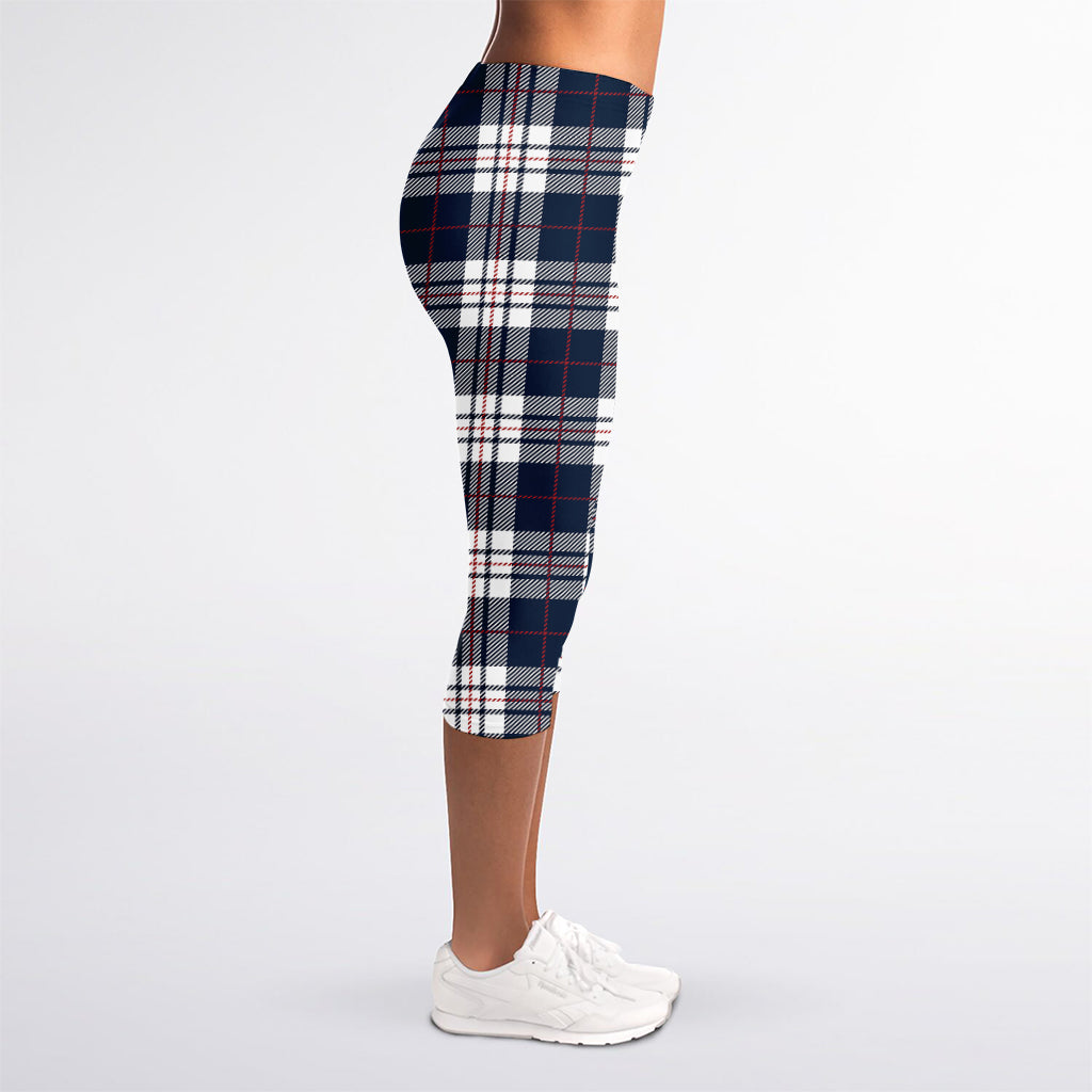Blue White And Red Tartan Pattern Print Women's Capri Leggings