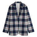 Blue White And Red Tartan Pattern Print Women's Cotton Blazer