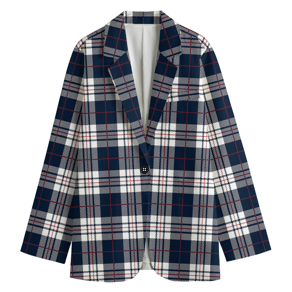 Blue White And Red Tartan Pattern Print Women's Cotton Blazer