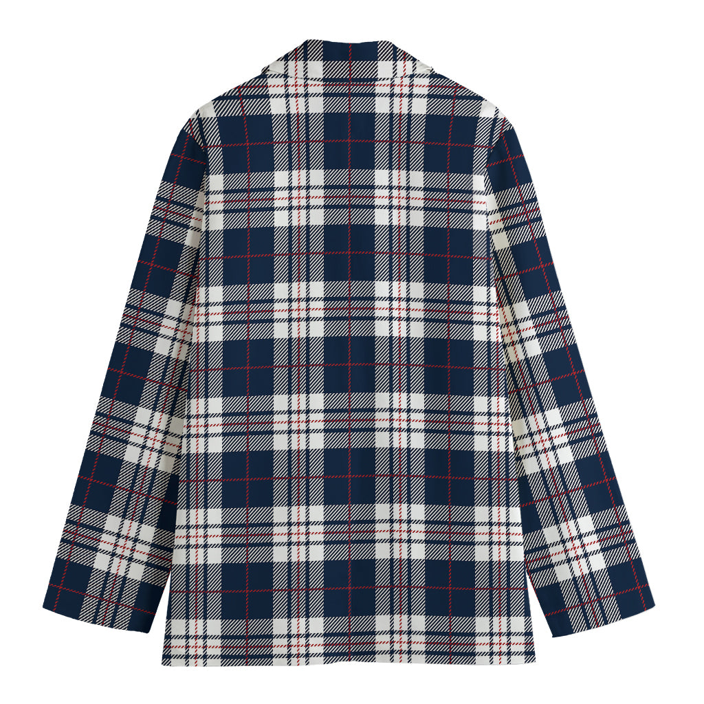 Blue White And Red Tartan Pattern Print Women's Cotton Blazer