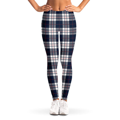 Blue White And Red Tartan Pattern Print Women's Leggings