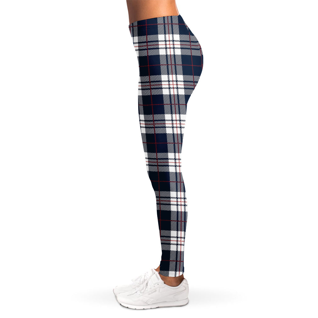 Blue White And Red Tartan Pattern Print Women's Leggings