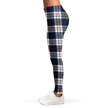 Blue White And Red Tartan Pattern Print Women's Leggings