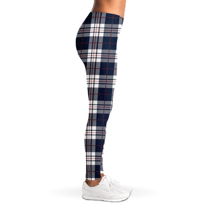 Blue White And Red Tartan Pattern Print Women's Leggings