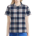 Blue White And Red Tartan Pattern Print Women's Polo Shirt