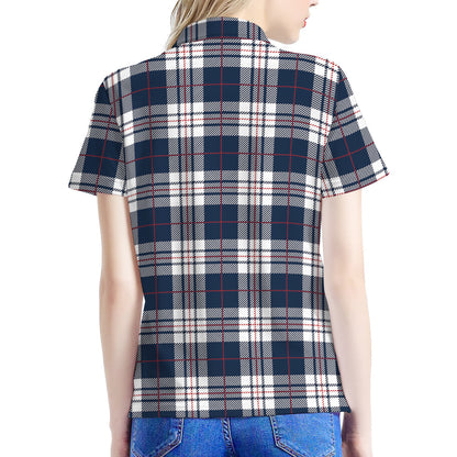 Blue White And Red Tartan Pattern Print Women's Polo Shirt