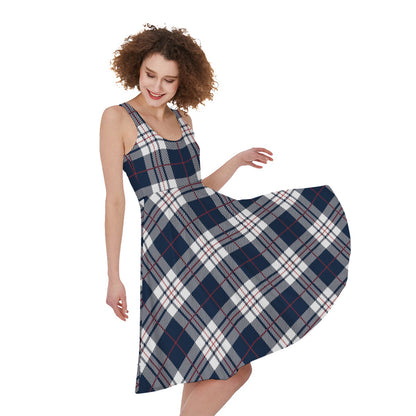 Blue White And Red Tartan Pattern Print Women's Sleeveless Dress