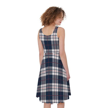 Blue White And Red Tartan Pattern Print Women's Sleeveless Dress
