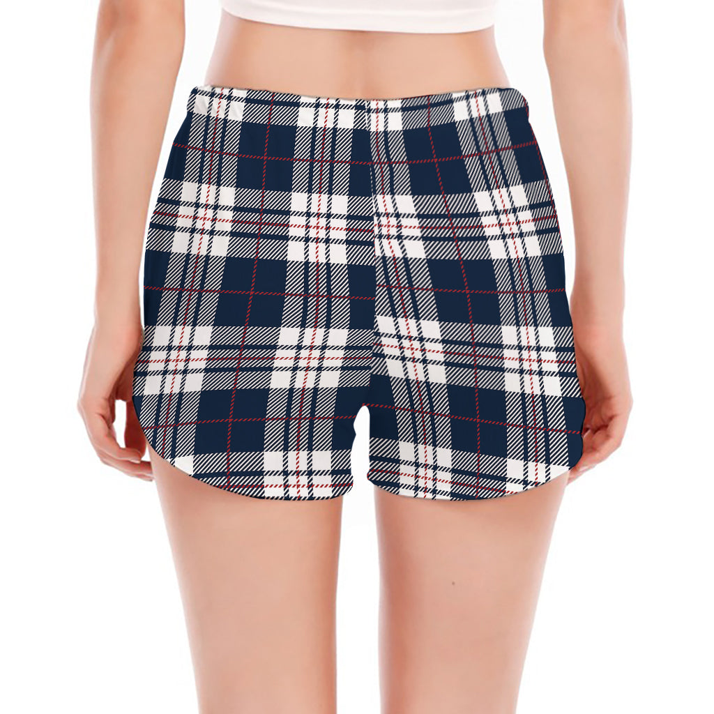 Blue White And Red Tartan Pattern Print Women's Split Running Shorts