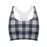 Blue White And Red Tartan Pattern Print Women's Sports Bra