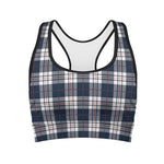 Blue White And Red Tartan Pattern Print Women's Sports Bra