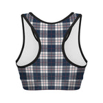 Blue White And Red Tartan Pattern Print Women's Sports Bra
