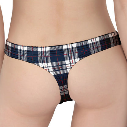 Blue White And Red Tartan Pattern Print Women's Thong