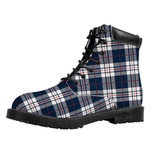Blue White And Red Tartan Pattern Print Work Boots