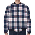 Blue White And Red Tartan Pattern Print Zip Sleeve Bomber Jacket