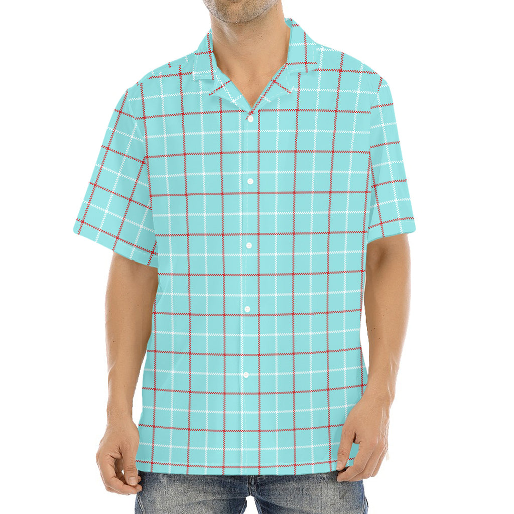 Blue White And Red Tattersall Print Aloha Shirt