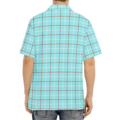 Blue White And Red Tattersall Print Aloha Shirt