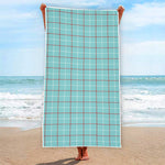 Blue White And Red Tattersall Print Beach Towel