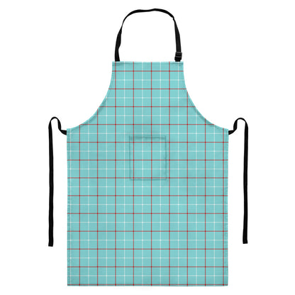 Blue White And Red Tattersall Print Bib Apron With Pocket